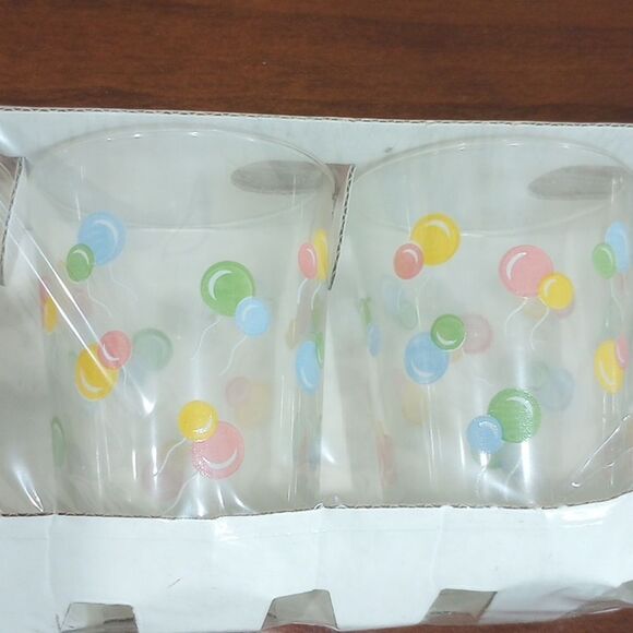 NEW! Set of 6 Vintage Luminarc 6 oz Hand Painted Balloon Print Drinking Glasses - Picture 5 of 5